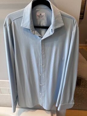 MIZEN+MAIN LIGHT BLUE GINGHAM SPORT SHIRT, LARGE SLIM FIT